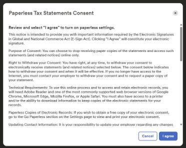 Paperless Tax Statements Consent Acknowledgement in the ADP Portal